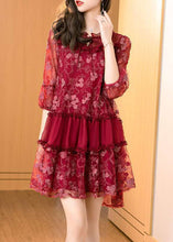 Load image into Gallery viewer, Italian Mulberry Embroideried Ruffled Patchwork Tulle Dress Half Sleeve