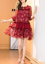 Load image into Gallery viewer, Italian Mulberry Embroideried Ruffled Patchwork Tulle Dress Half Sleeve