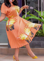 Italian Orange Print T Shirt And Pleated Skirt Cotton Two Piece Set Summer