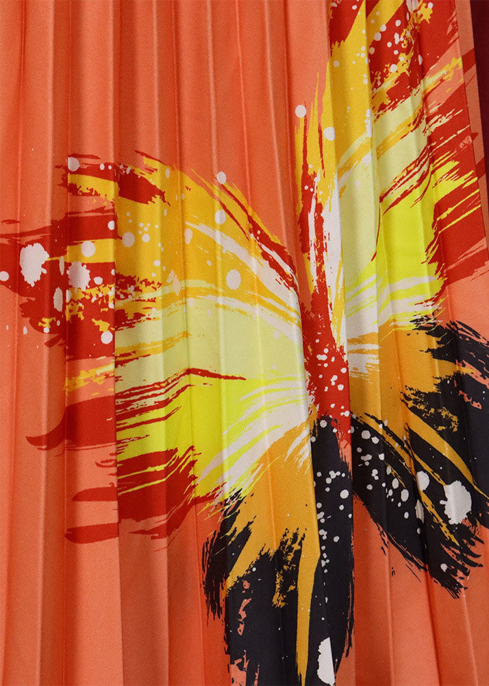 Italian Orange Print T Shirt And Pleated Skirt Cotton Two Piece Set Summer