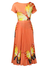 Load image into Gallery viewer, Italian Orange Print T Shirt And Pleated Skirt Cotton Two Piece Set Summer