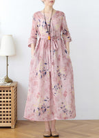 Italian Pink Print Cotton Orientaltie waist Spring Dress
