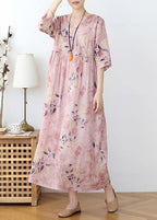 Italian Pink Print Cotton Orientaltie waist Spring Dress