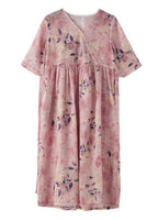 Italian Pink Print Cotton Orientaltie waist Spring Dress