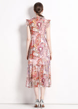 Load image into Gallery viewer, Italian Pink Print Ruffled Lace Up Patchwork Chiffon Long Dresses Summer
