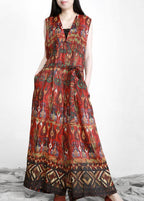 Italian Red Print Linen Sundress Drawstring