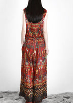 Italian Red Print Linen Sundress Drawstring