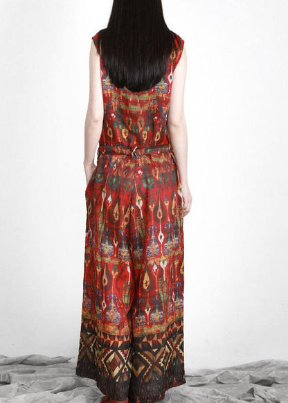 Italian Red Print Linen Sundress Drawstring