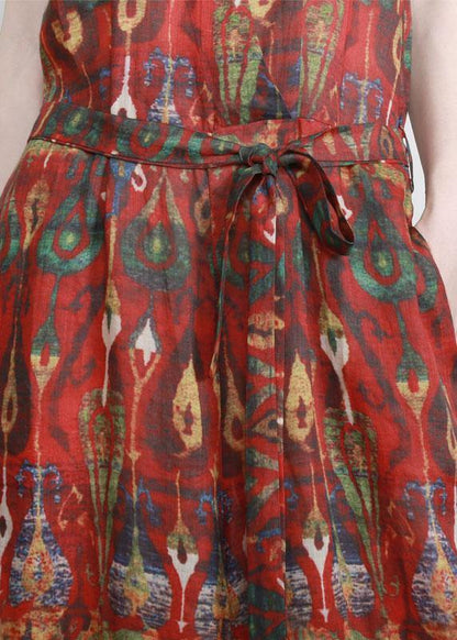 Italian Red Print Linen Sundress Drawstring