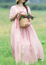 Load image into Gallery viewer, Italian V Neck Half Sleeve Summer Clothes Outfits Pink Vestidos De Lino Dress