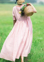 Load image into Gallery viewer, Italian V Neck Half Sleeve Summer Clothes Outfits Pink Vestidos De Lino Dress