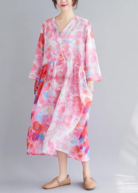 Italian V Neck Patchwork Spring Tunics Tunic Pink Print Maxi Dresses