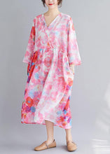 Load image into Gallery viewer, Italian V Neck Patchwork Spring Tunics Tunic Pink Print Maxi Dresses