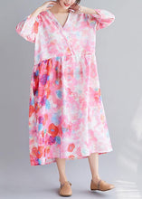 Load image into Gallery viewer, Italian V Neck Patchwork Spring Tunics Tunic Pink Print Maxi Dresses
