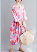 Load image into Gallery viewer, Italian V Neck Patchwork Spring Tunics Tunic Pink Print Maxi Dresses