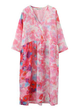 Load image into Gallery viewer, Italian V Neck Patchwork Spring Tunics Tunic Pink Print Maxi Dresses