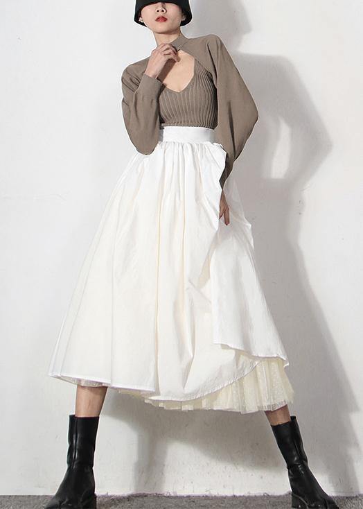 Italian White zippered Patchwork tulle Summer Skirt
