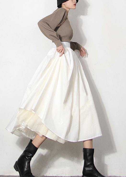 Italian White zippered Patchwork tulle Summer Skirt