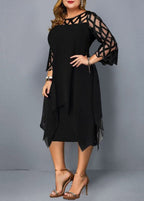 Italian Wine Red Asymmetrical Hollow Out Chiffon Dress Bracelet Sleeve