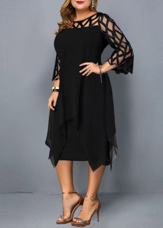 Italian Wine Red Asymmetrical Hollow Out Chiffon Dress Bracelet Sleeve