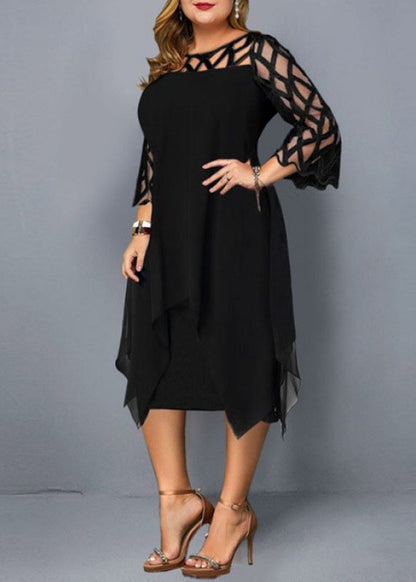 Italian Wine Red Asymmetrical Hollow Out Chiffon Dress Bracelet Sleeve