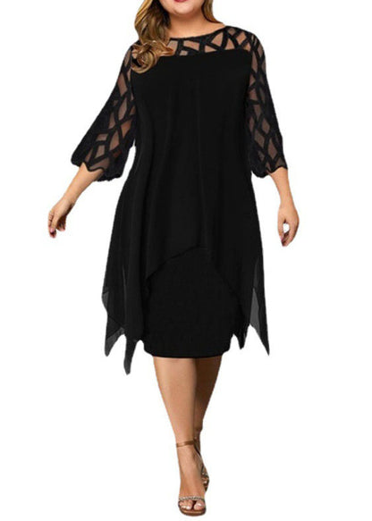 Italian Wine Red Asymmetrical Hollow Out Chiffon Dress Bracelet Sleeve