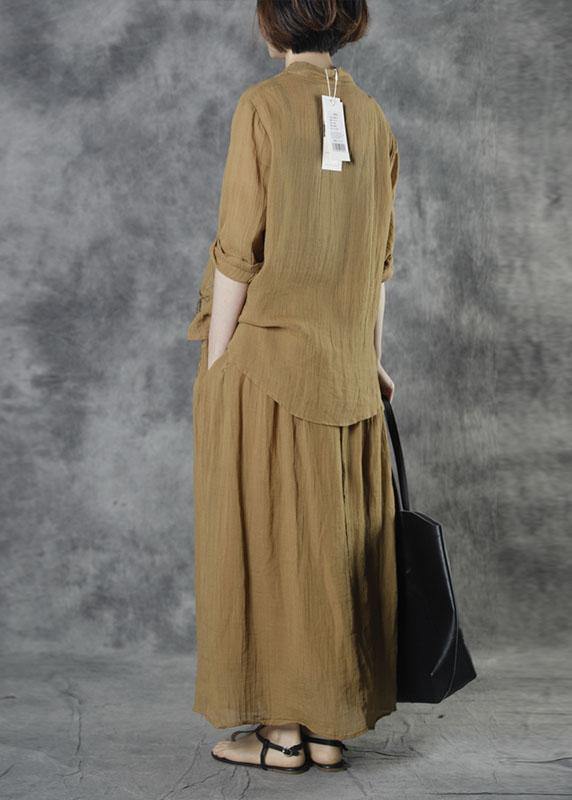 Italian Yellow Embroideried Tie Waist Fall Skirt