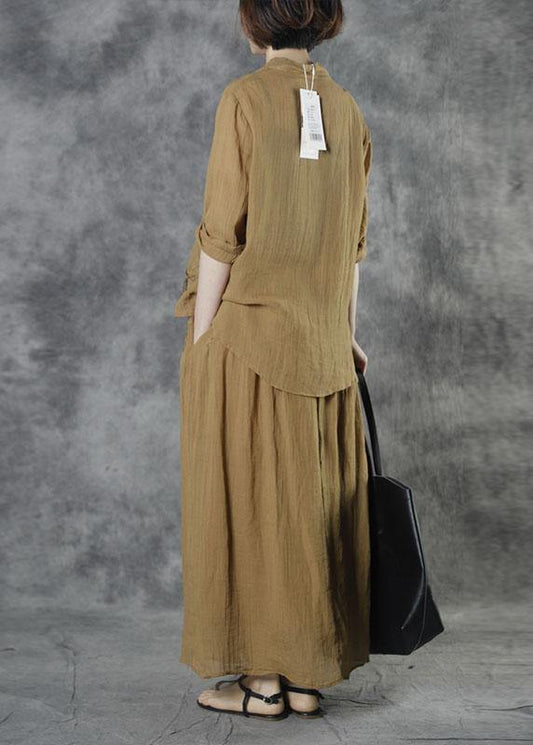 Italian Yellow Embroideried Tie Waist Fall Skirt