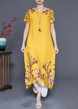 Load image into Gallery viewer, Italian Yellow Oversized Print Cotton Long Dresses Summer