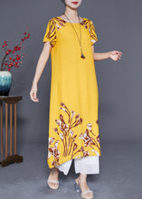 Load image into Gallery viewer, Italian Yellow Oversized Print Cotton Long Dresses Summer
