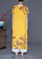 Italian Yellow Oversized Print Cotton Long Dresses Summer
