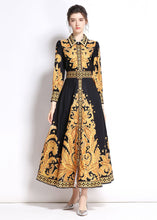 Load image into Gallery viewer, Italian Yellow Peter Pan Collar Print Patchwork Chiffon Long Dress Fall