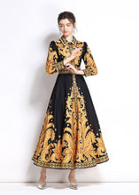 Load image into Gallery viewer, Italian Yellow Peter Pan Collar Print Patchwork Chiffon Long Dress Fall