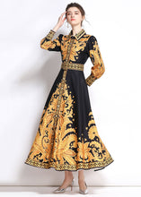 Load image into Gallery viewer, Italian Yellow Peter Pan Collar Print Patchwork Chiffon Long Dress Fall