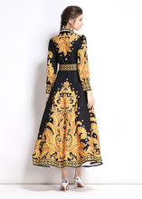 Load image into Gallery viewer, Italian Yellow Peter Pan Collar Print Patchwork Chiffon Long Dress Fall