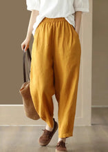 Load image into Gallery viewer, Italian Yellow Pockets Elastic Waist Linen Pants Summer