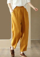 Load image into Gallery viewer, Italian Yellow Pockets Elastic Waist Linen Pants Summer