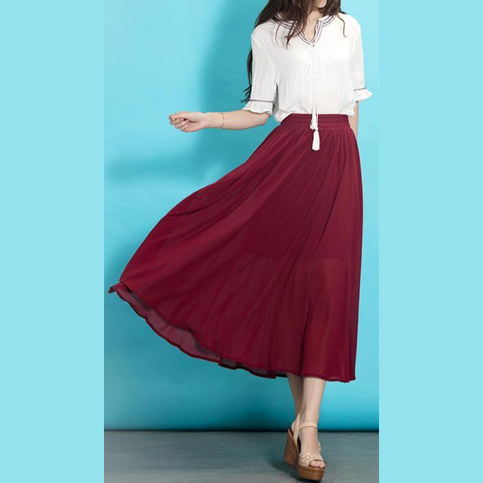 Italian burgundy chiffon clothes For Women high waist Robe summer Dresses
