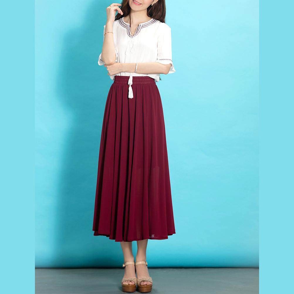 Italian burgundy chiffon clothes For Women high waist Robe summer Dresses