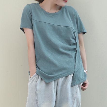 Italian pink cotton clothes For Women o neck asymmetric baggy blouse