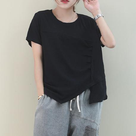 Italian pink cotton clothes For Women o neck asymmetric baggy blouse