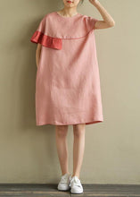 Load image into Gallery viewer, Italian pink linen Wardrobes o neck patchwork baggy summer Dress