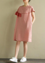 Load image into Gallery viewer, Italian pink linen Wardrobes o neck patchwork baggy summer Dress