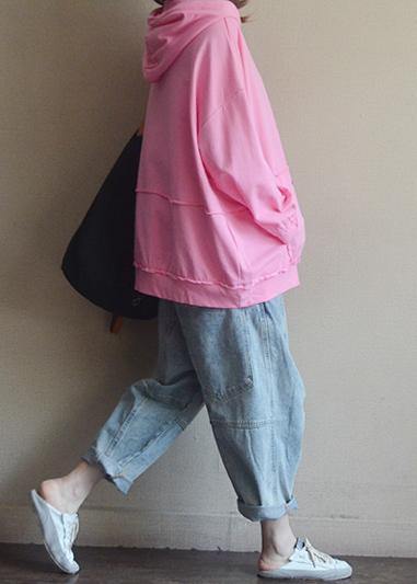 Italian pink print cotton clothes For Women hooded patchwork Plus Size Clothing blouses