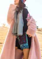 Italian pink fine crane coats pattern embroidery outwears