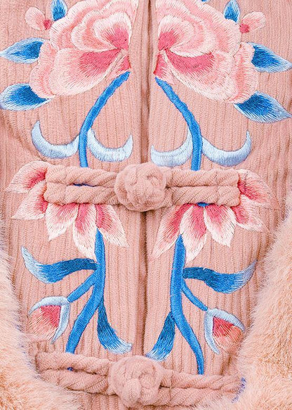 Italian pink fine crane coats pattern embroidery outwears