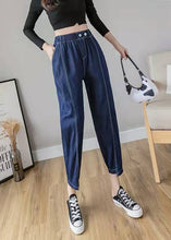 Load image into Gallery viewer, Italian Spring Casual Pants Stylish Denim Blue Photography Elastic Waist Patchwork Women Pants