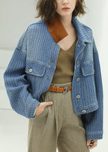 Load image into Gallery viewer, Jacquard Blue Peter Pan Collar Button Pockets Denim Coat Long Sleeve