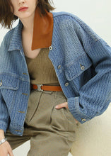 Load image into Gallery viewer, Jacquard Blue Peter Pan Collar Button Pockets Denim Coat Long Sleeve