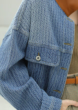 Load image into Gallery viewer, Jacquard Blue Peter Pan Collar Button Pockets Denim Coat Long Sleeve